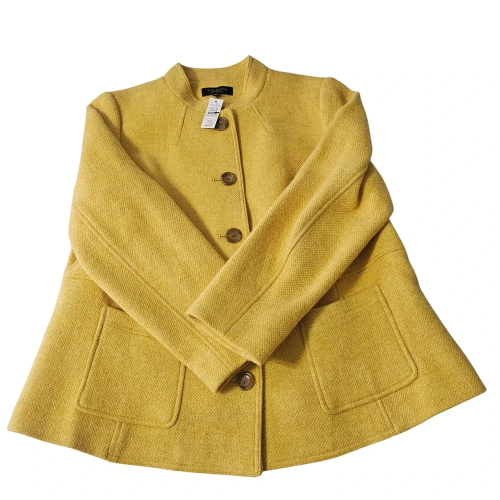 Talbots Wool Blend Jacket 14WP Yellow Band Collar Academia Preppy Classic Office
